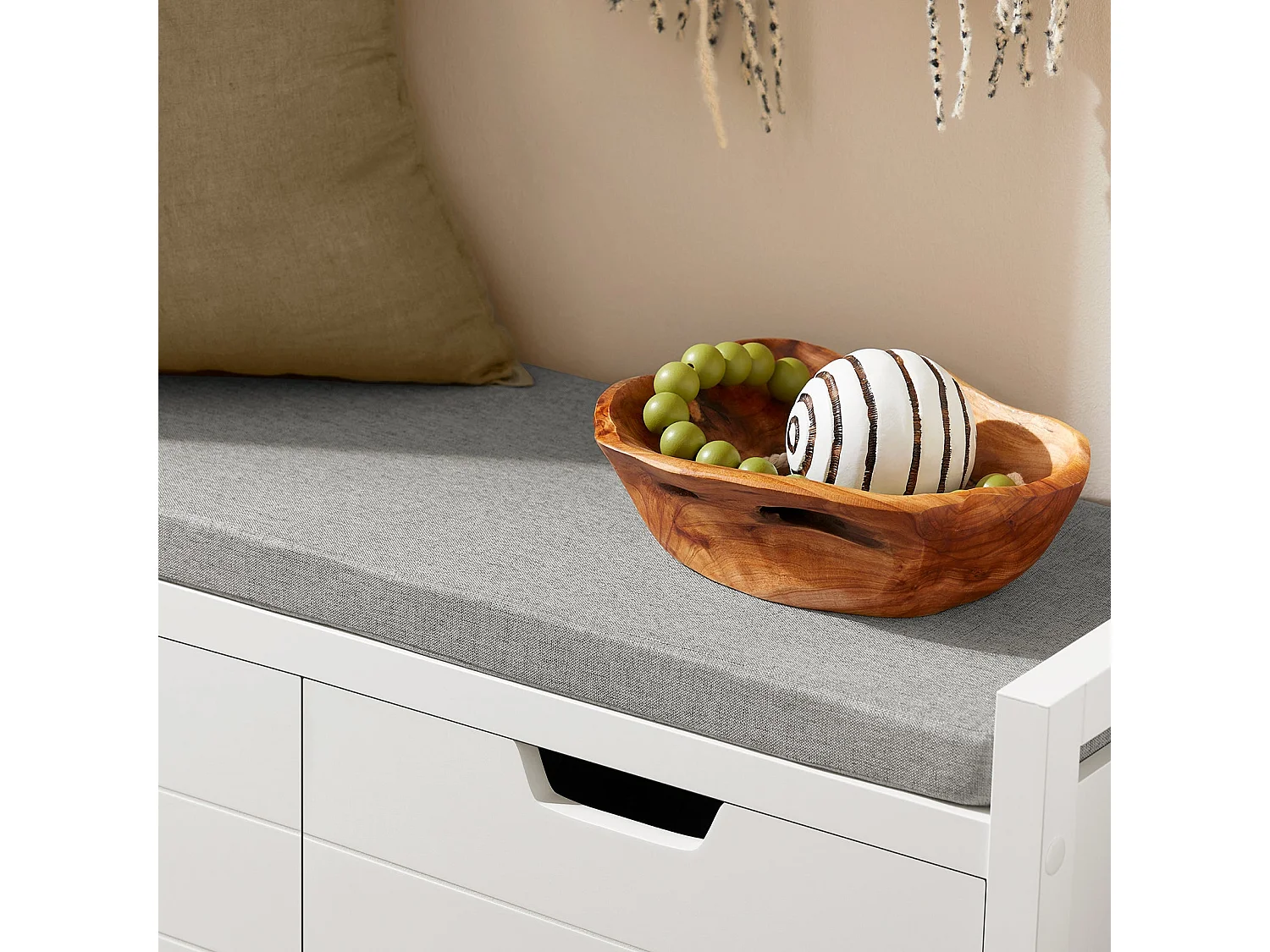 SoBuy Entreebank met Opbergruimte, Gekussen Zitting en 2 Deuren - Wit