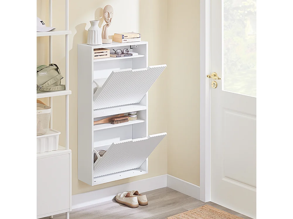 SoBuy Meuble à Chaussures Blanc 50x19x100cm MDF E1 35kg Montage Vertical/Horizontal