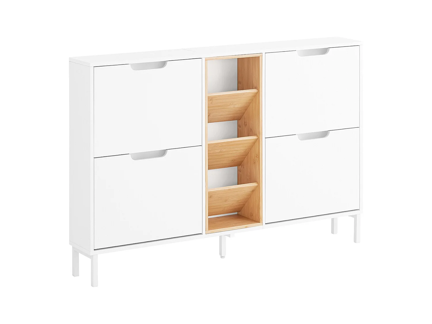 SoBuy Armoire à Chaussures Blanche 4 Portes avec Compartiments Ouverts