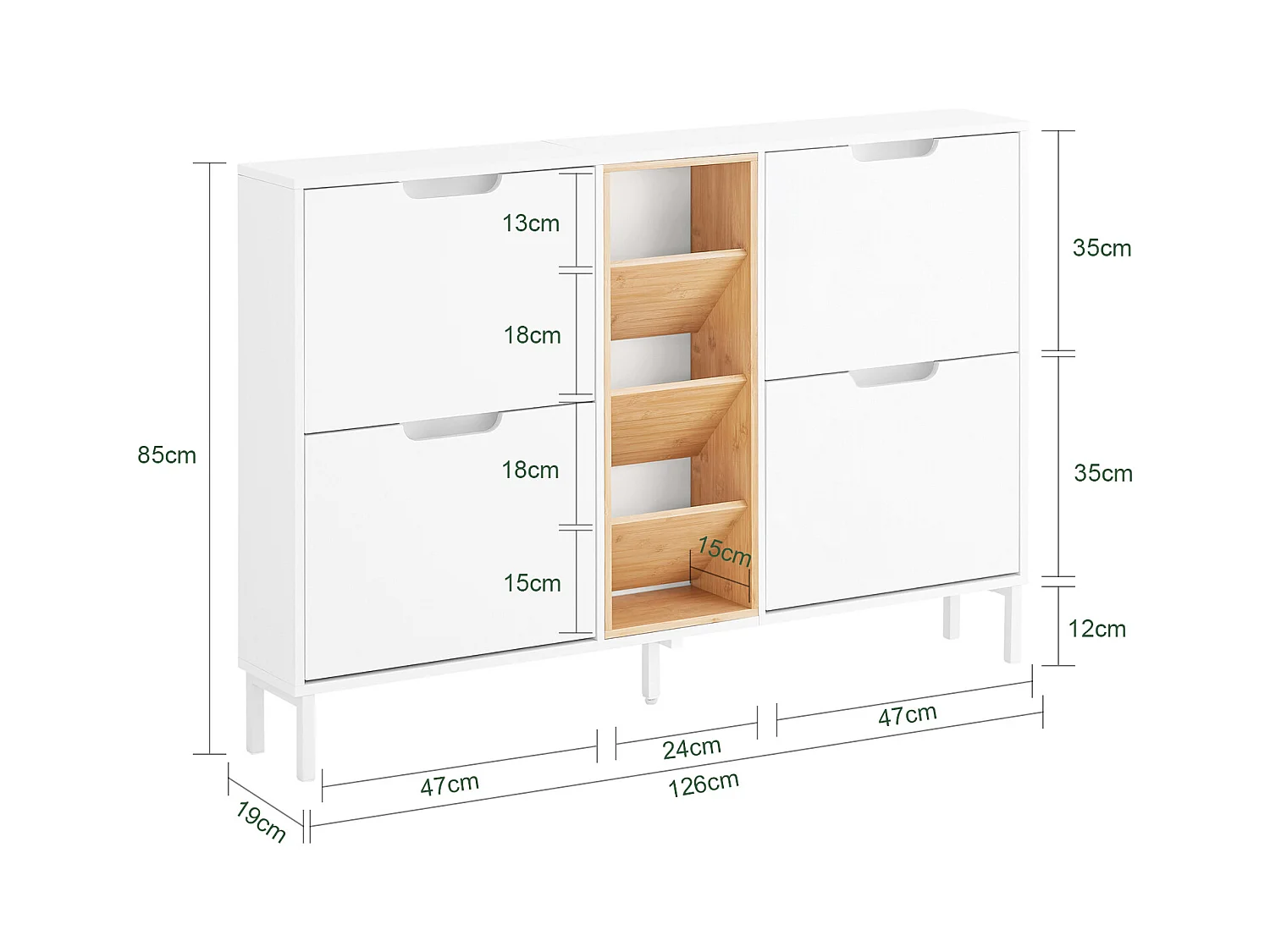 SoBuy Armoire à Chaussures Blanche 4 Portes avec Compartiments Ouverts