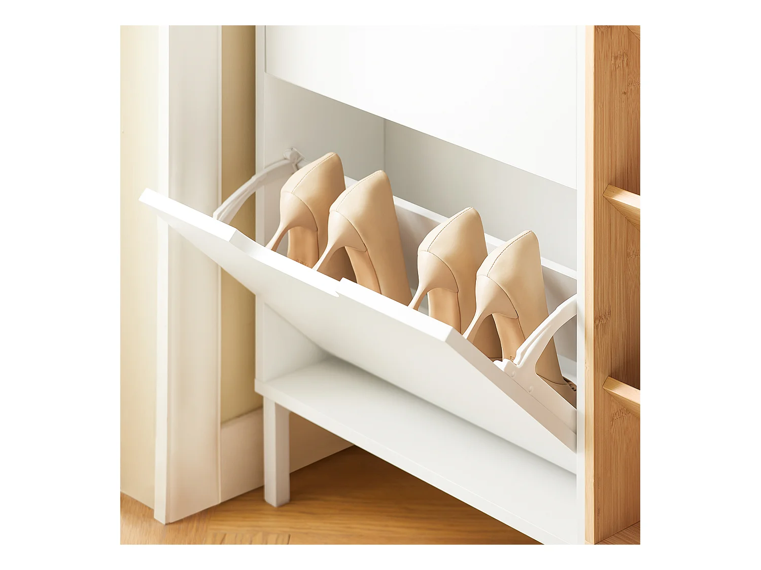 SoBuy Armoire à Chaussures Blanche 4 Portes avec Compartiments Ouverts