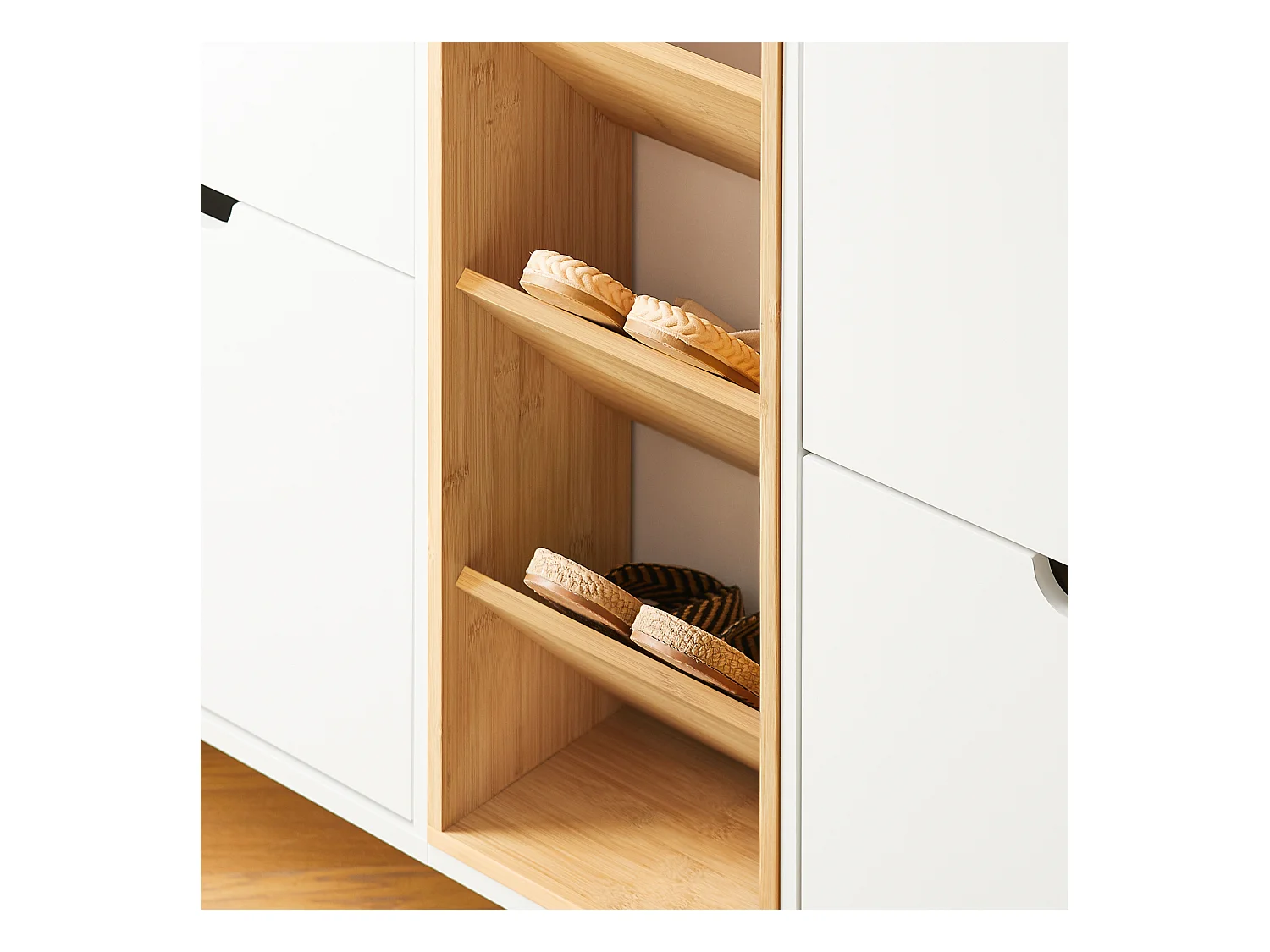 SoBuy Armoire à Chaussures Blanche 4 Portes avec Compartiments Ouverts