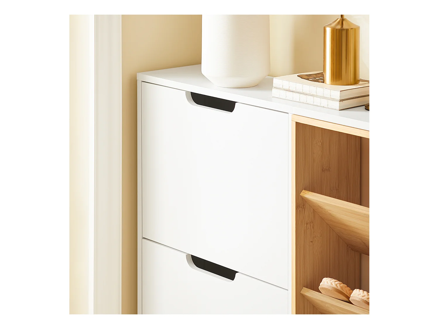 SoBuy Armoire à Chaussures Blanche 4 Portes avec Compartiments Ouverts