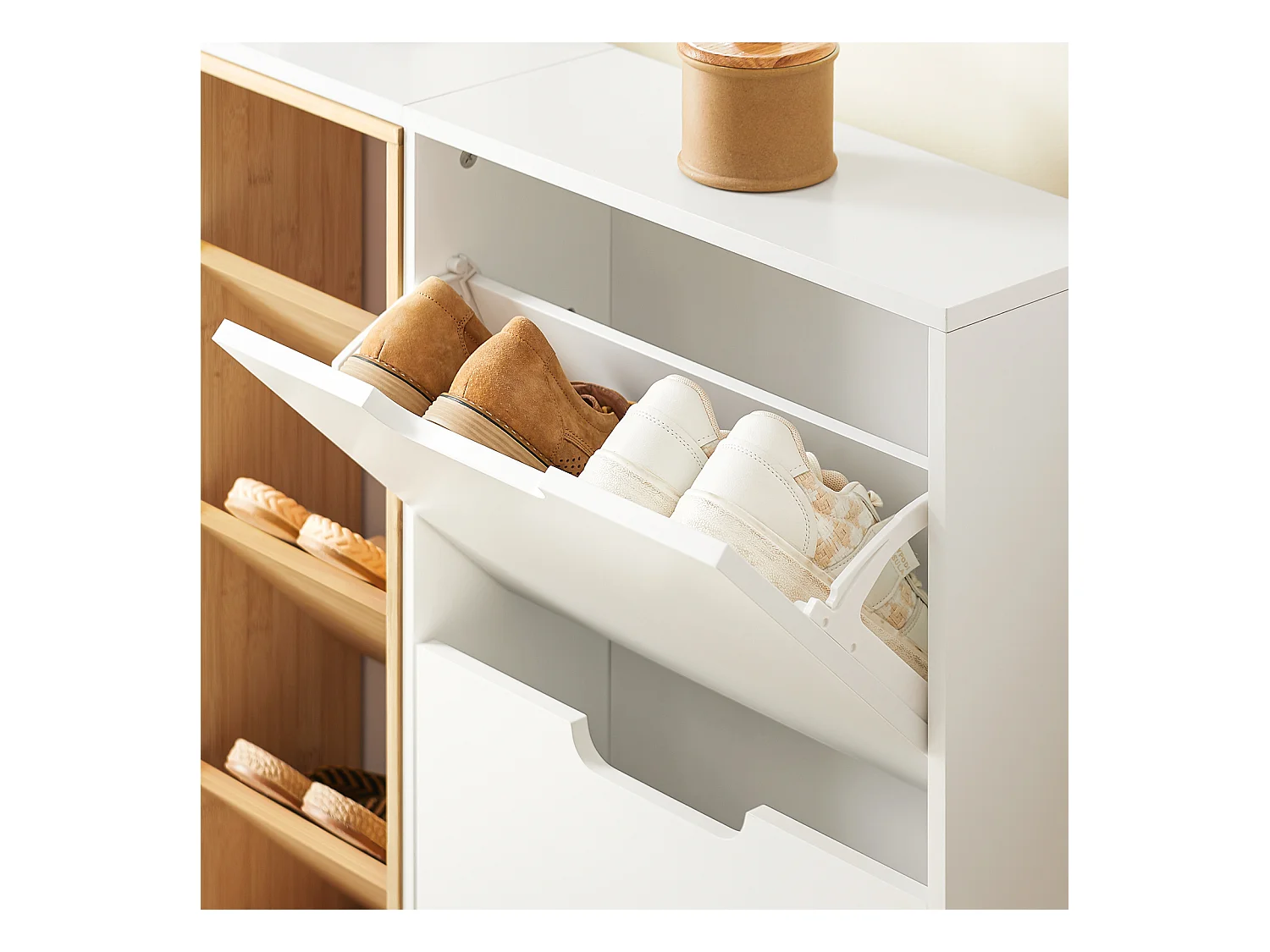 SoBuy Armoire à Chaussures Blanche 4 Portes avec Compartiments Ouverts