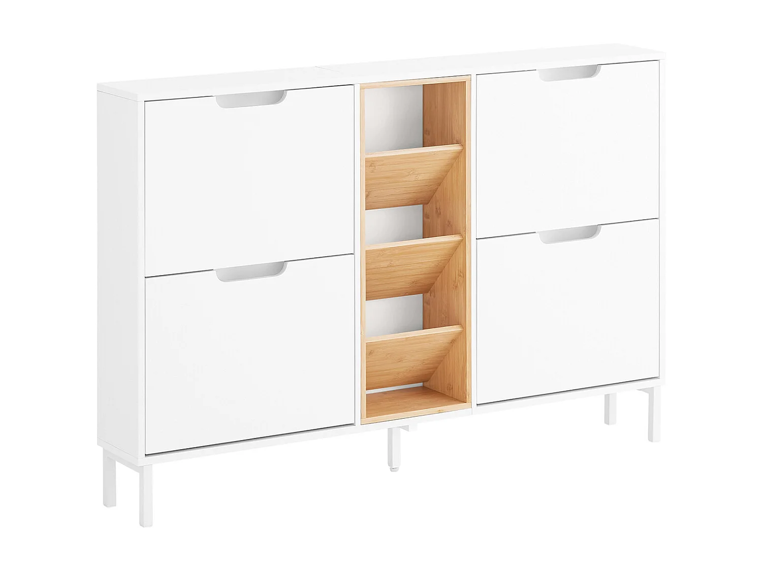 SoBuy Armoire à Chaussures Blanche 4 Portes avec Compartiments Ouverts
