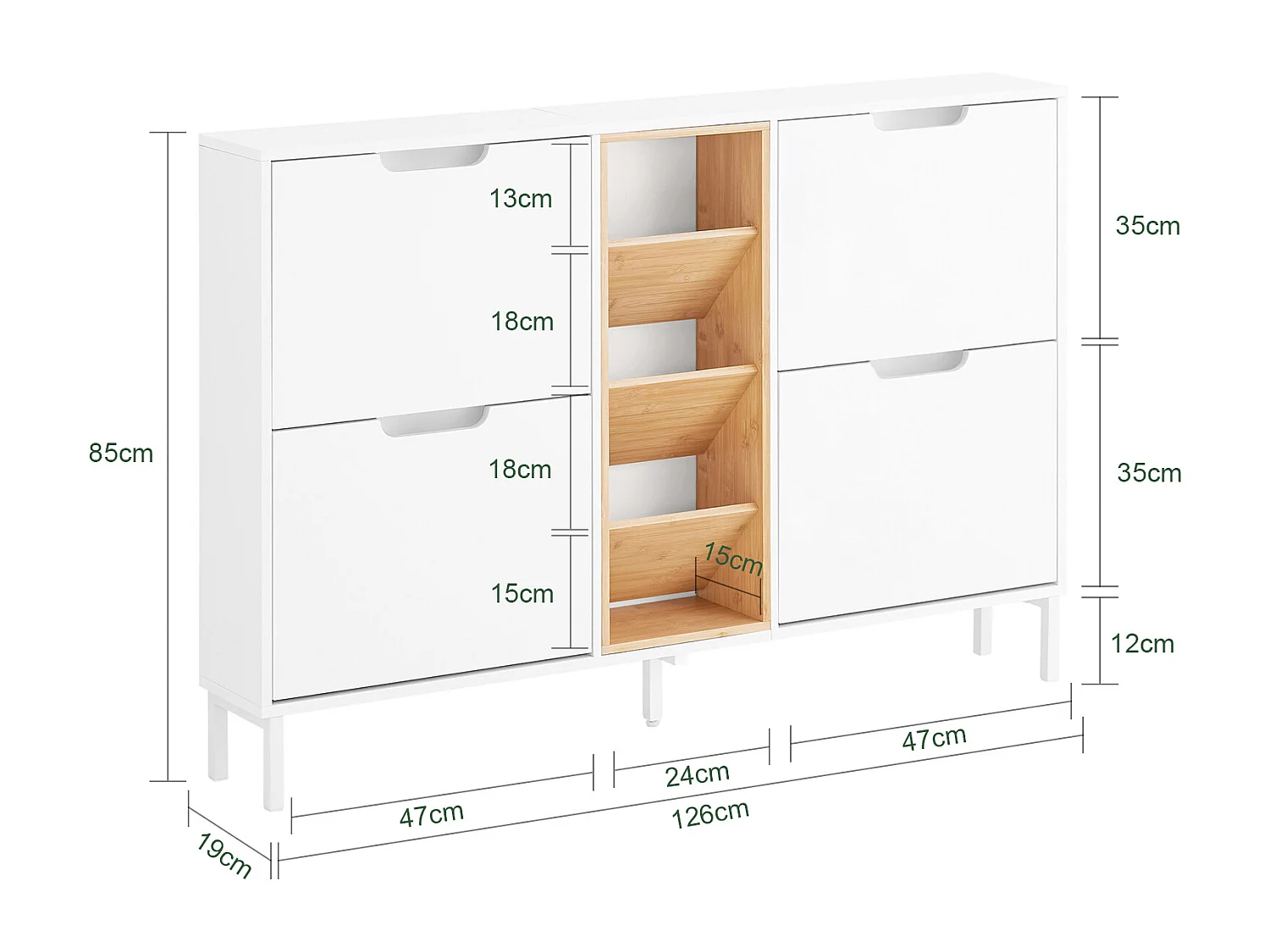 SoBuy Armoire à Chaussures Blanche 4 Portes avec Compartiments Ouverts