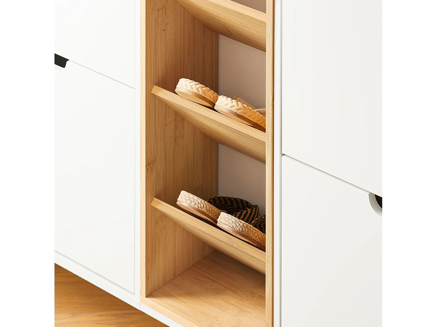 SoBuy Armoire à Chaussures Blanche 4 Portes avec Compartiments Ouverts