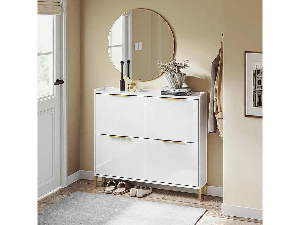 SoBuy Szafka na Buty Biała Skandynawski Design 4 Drzwi Składane