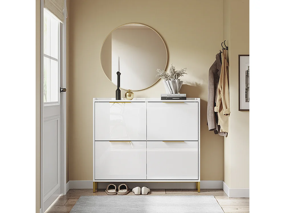 SoBuy Szafka na Buty Biała Skandynawski Design 4 Drzwi Składane