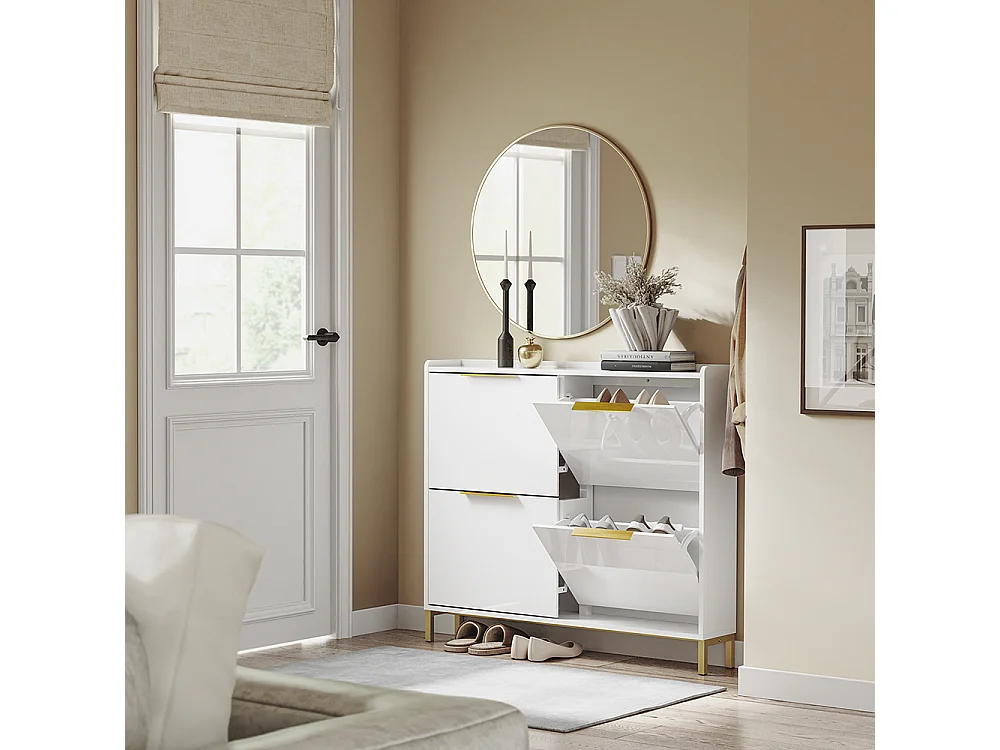 SoBuy Szafka na Buty Biała Skandynawski Design 4 Drzwi Składane