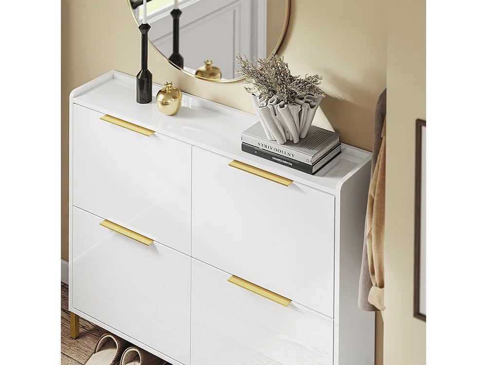 SoBuy Szafka na Buty Biała Skandynawski Design 4 Drzwi Składane