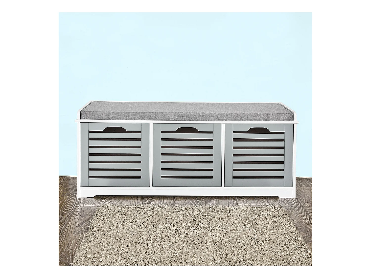 SoBuy Armoire à Chaussures Moderne avec Coussins et Paniers, Blanc Gris