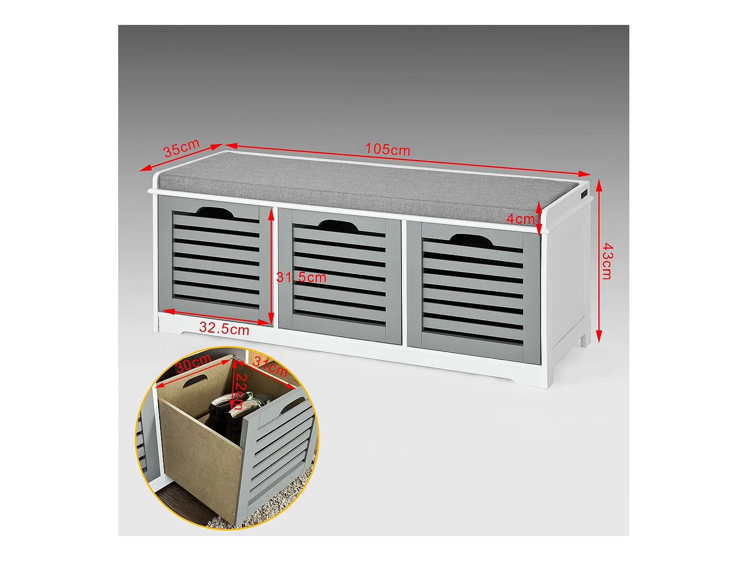 SoBuy Armoire à Chaussures Moderne avec Coussins et Paniers, Blanc Gris