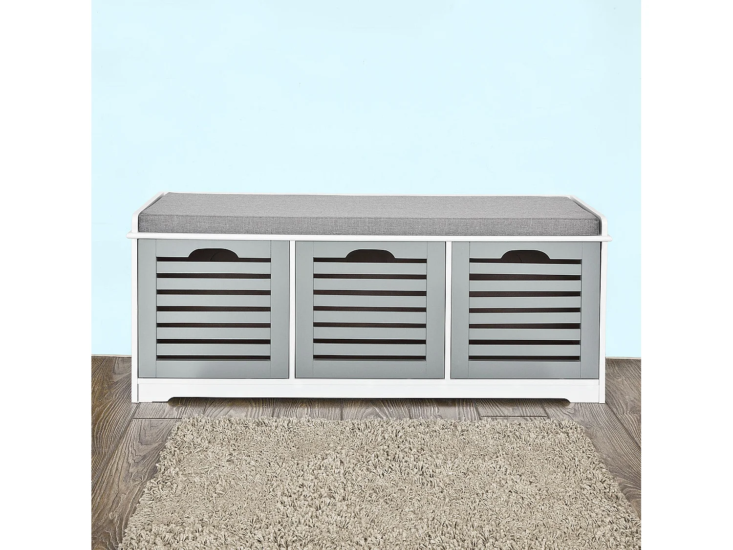 SoBuy Armoire à Chaussures Moderne avec Coussins et Paniers, Blanc Gris