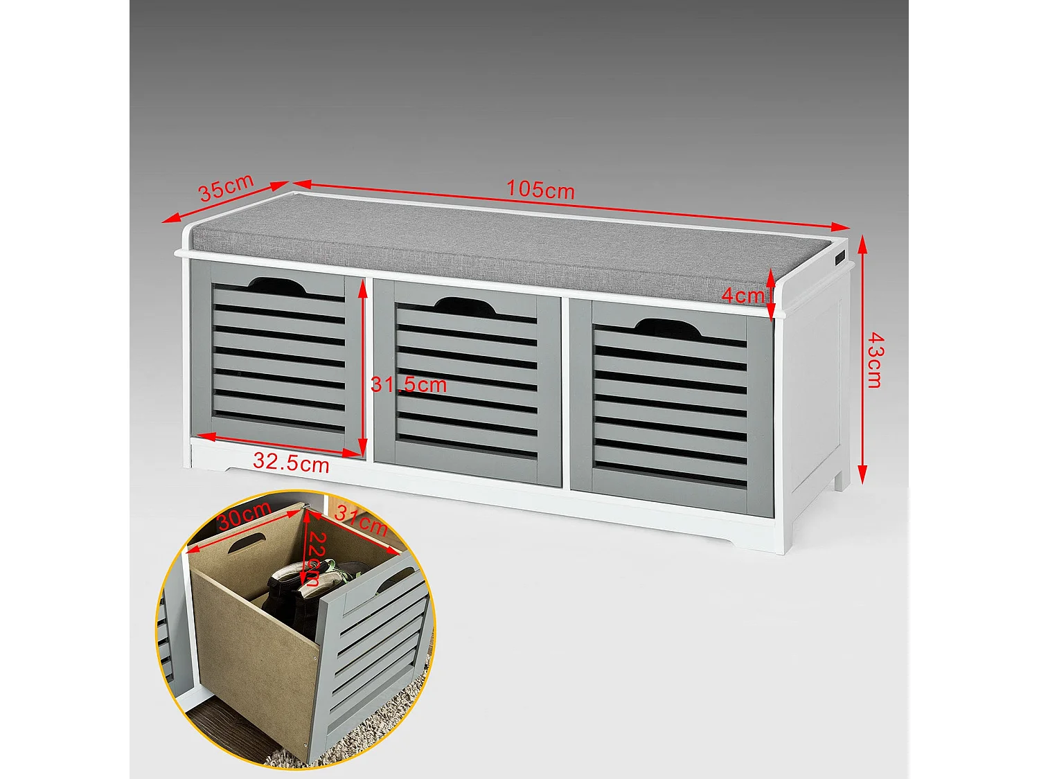 SoBuy Armoire à Chaussures Moderne avec Coussins et Paniers, Blanc Gris