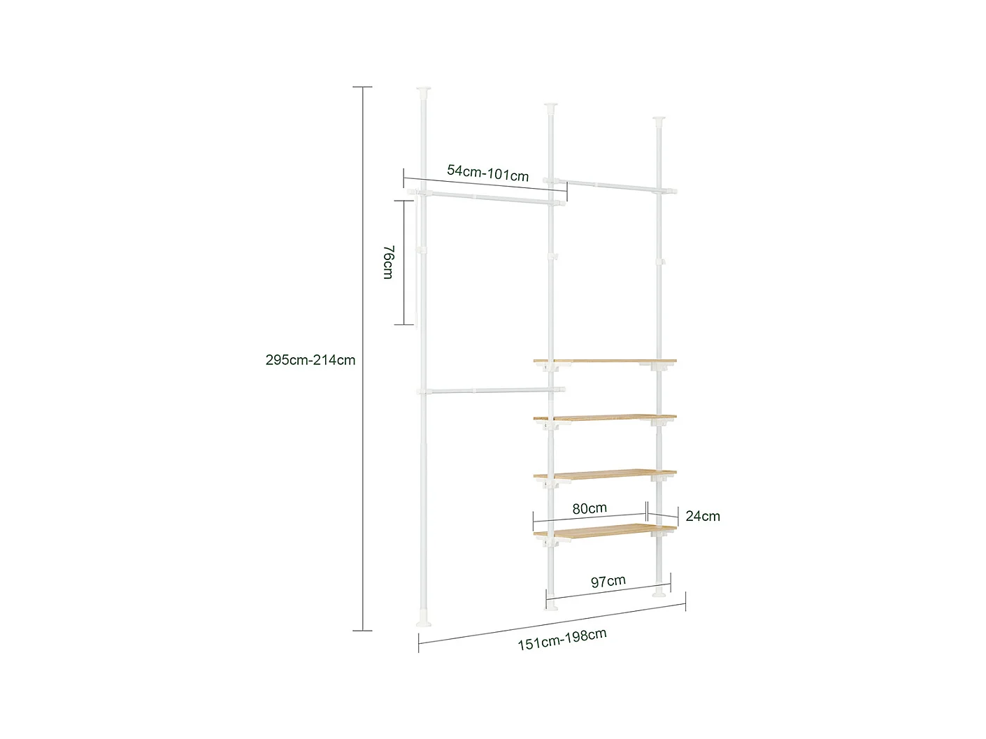 SoBuy Penderie télescopique à étagères et tringles réglables, Blanc