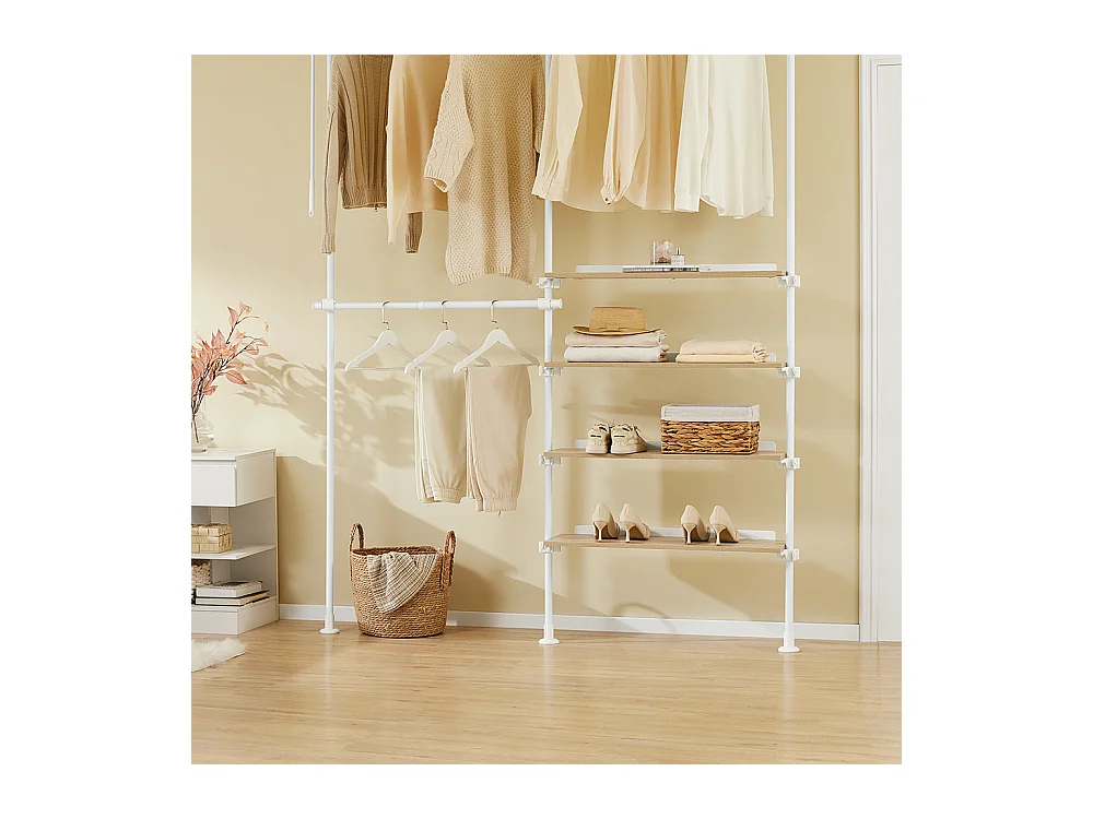 SoBuy Penderie télescopique à étagères et tringles réglables, Blanc