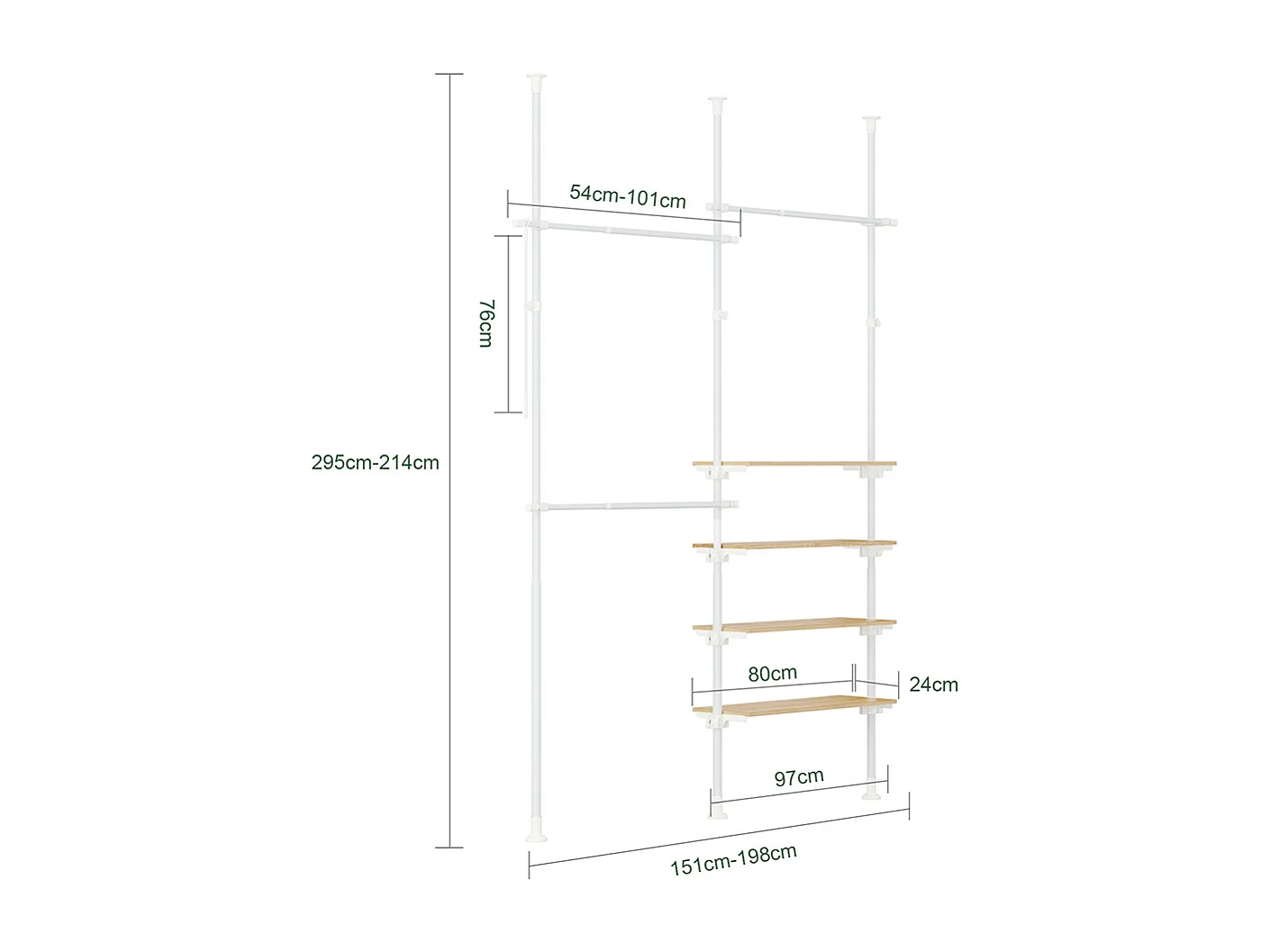 SoBuy Penderie télescopique à étagères et tringles réglables, Blanc