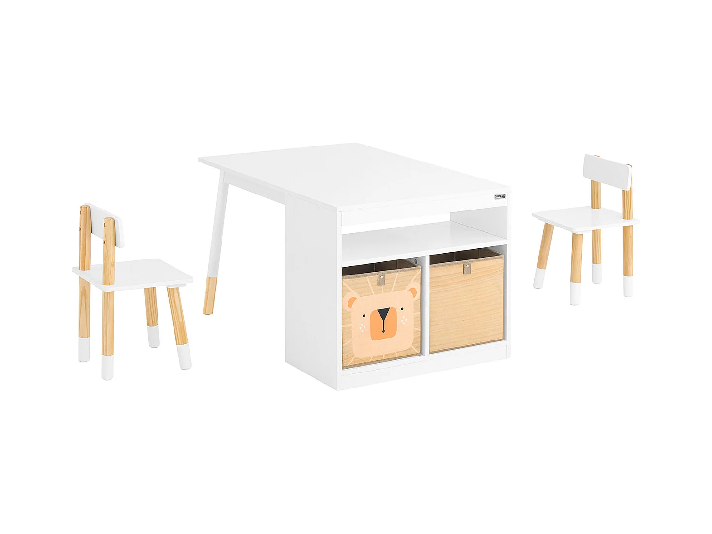 SoBuy Kindersitzgruppe mit 2 Stühlen und multifunktionalem Aktivitätstisch mit Stauraum in Weiß