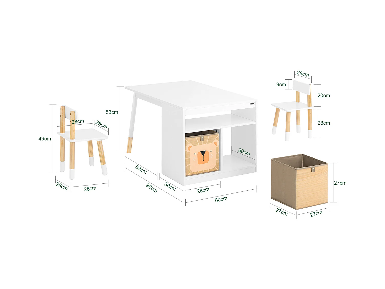 SoBuy Kindersitzgruppe mit 2 Stühlen und multifunktionalem Aktivitätstisch mit Stauraum in Weiß