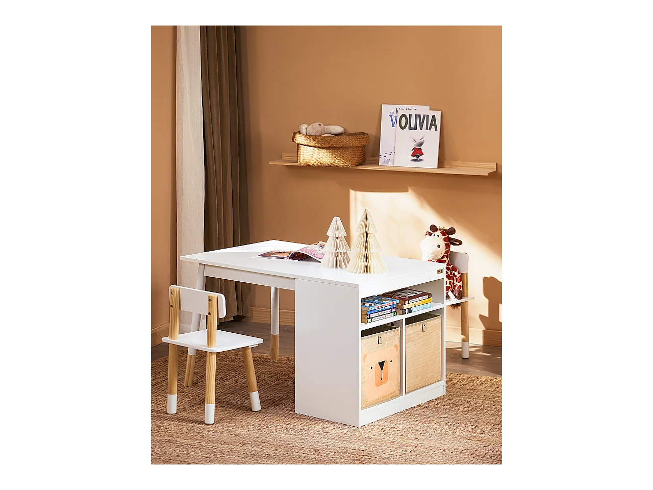 SoBuy Kindersitzgruppe mit 2 Stühlen und multifunktionalem Aktivitätstisch mit Stauraum in Weiß