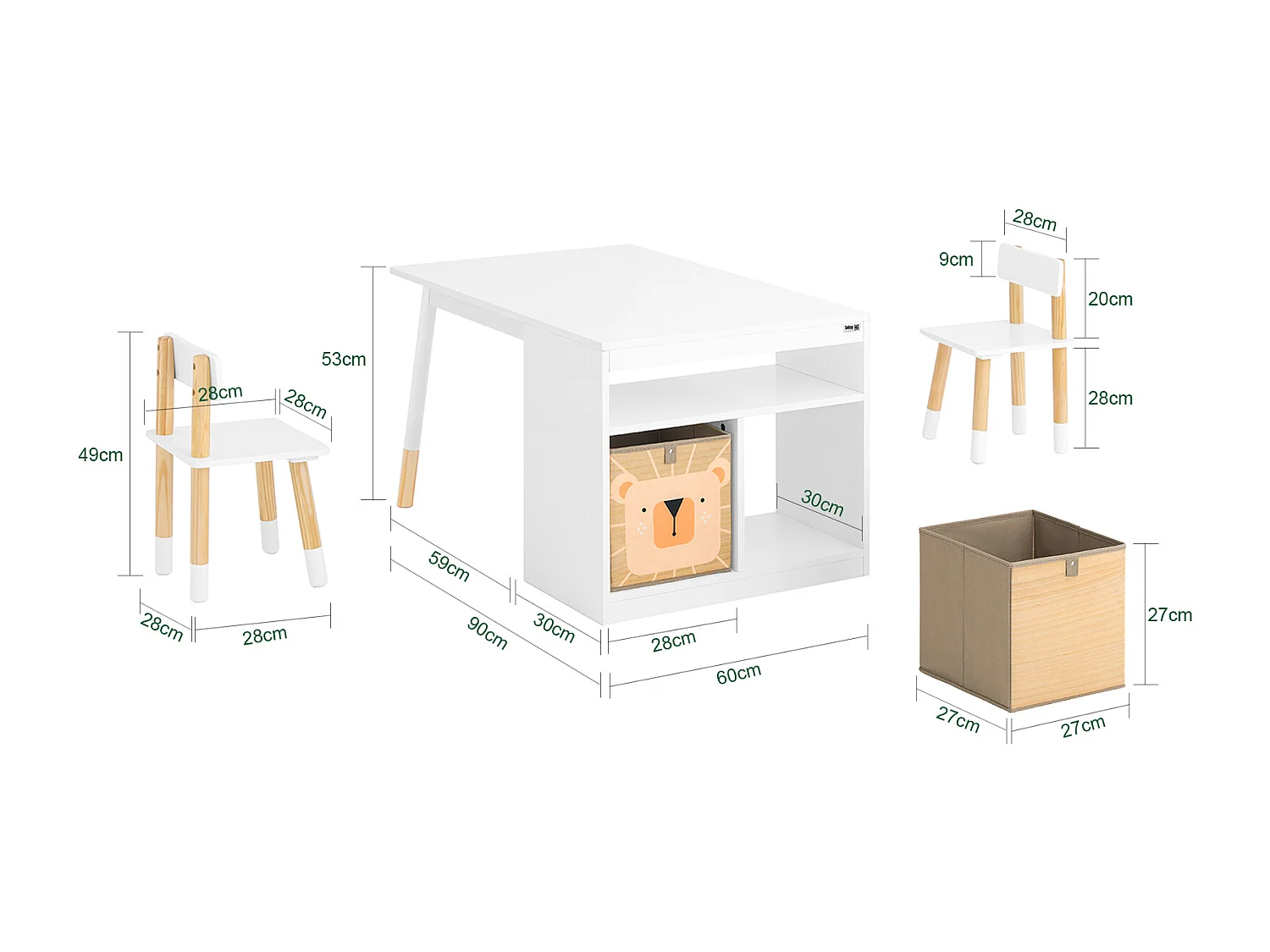 SoBuy Table Enfant avec 2 Chaises, Bureau avec Rangement, Blanche