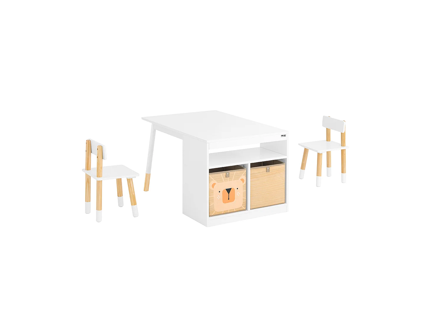 Tavolo bambini con sgabelli e spazio di archiviazione bianco