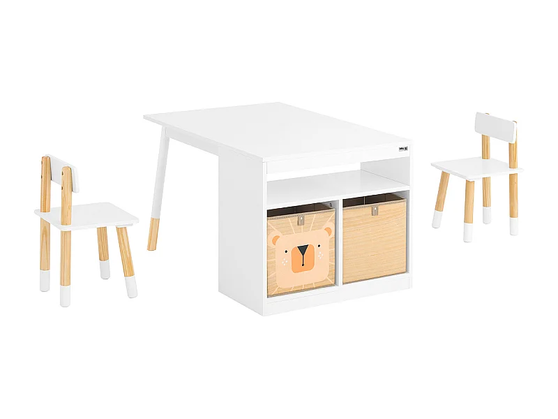 SoBuy Table Enfant avec 2 Chaises, Bureau avec Rangement, Blanche