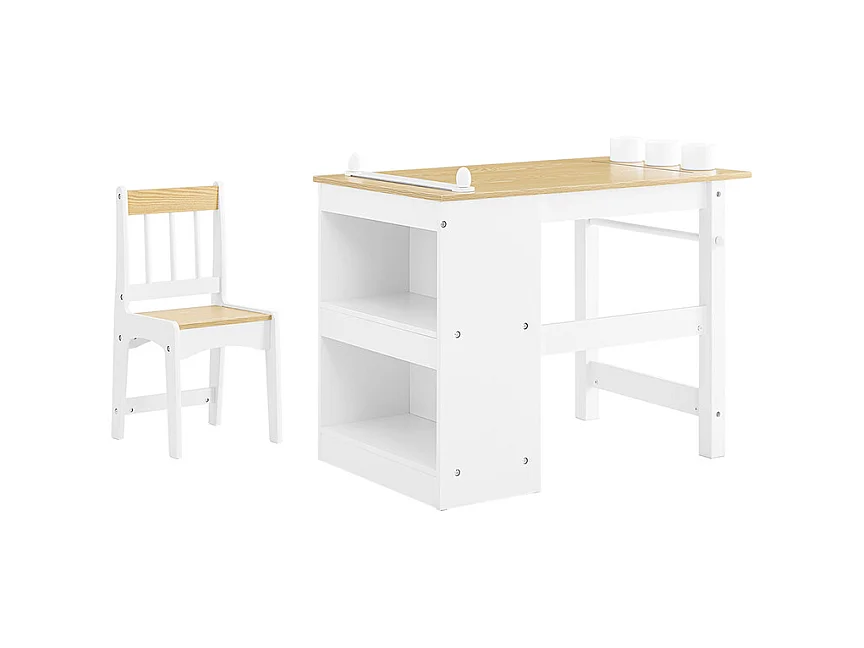 SoBuy stolik dziecięcy z krzesłem i uchwytem na rolkę papieru, biały