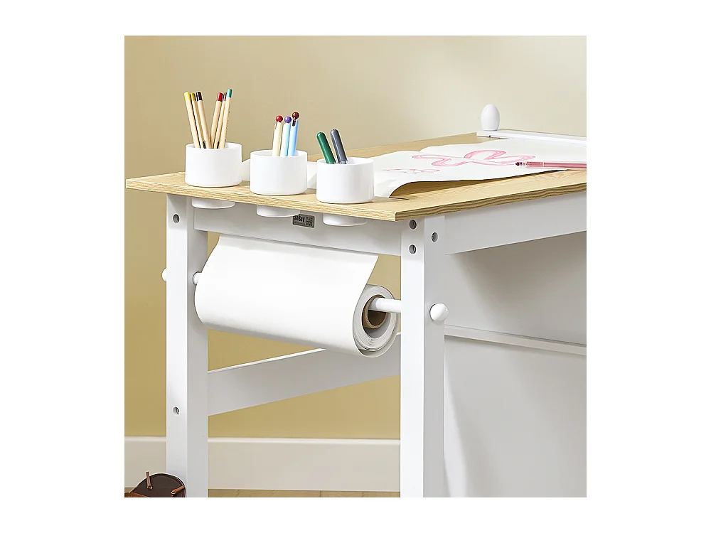 SoBuy stolik dziecięcy z krzesłem i uchwytem na rolkę papieru, biały