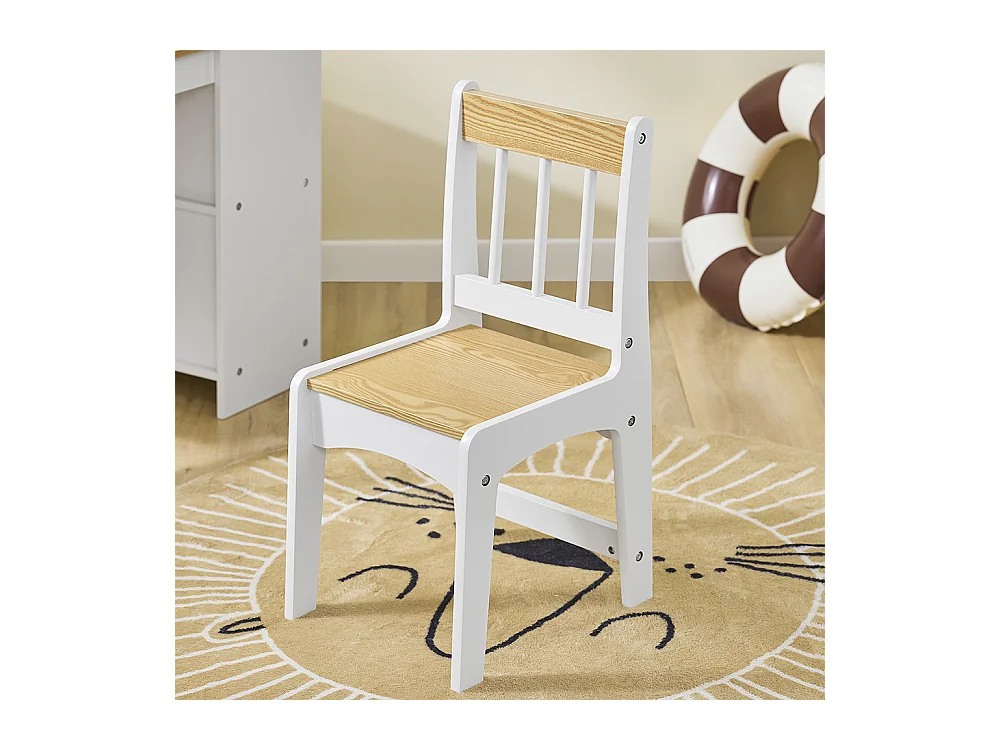 SoBuy stolik dziecięcy z krzesłem i uchwytem na rolkę papieru, biały