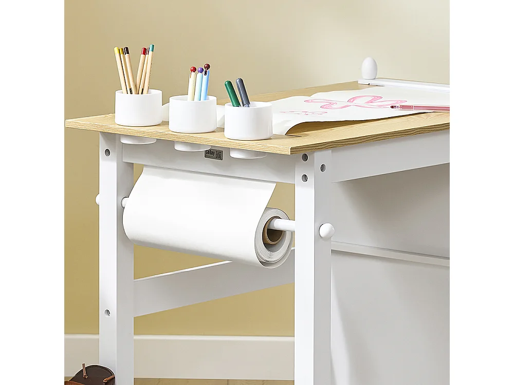 SoBuy Kindertafel- en Stoelset met plank en opbergvak, wit/naturel