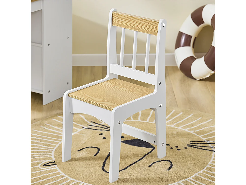 SoBuy Kindertafel- en Stoelset met plank en opbergvak, wit/naturel