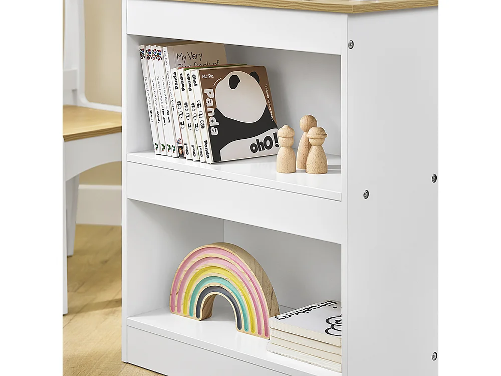 SoBuy Kindertafel- en Stoelset met plank en opbergvak, wit/naturel