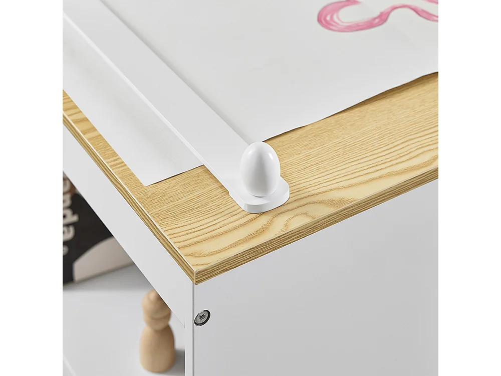 SoBuy Kindertafel- en Stoelset met plank en opbergvak, wit/naturel