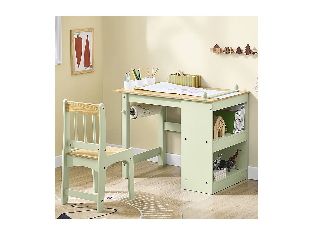 SoBuy stół dziecięcy z krzesłem i uchwytem na papier, zielony