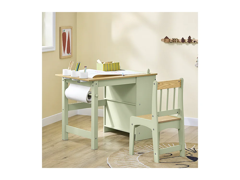 SoBuy stół dziecięcy z krzesłem i uchwytem na papier, zielony