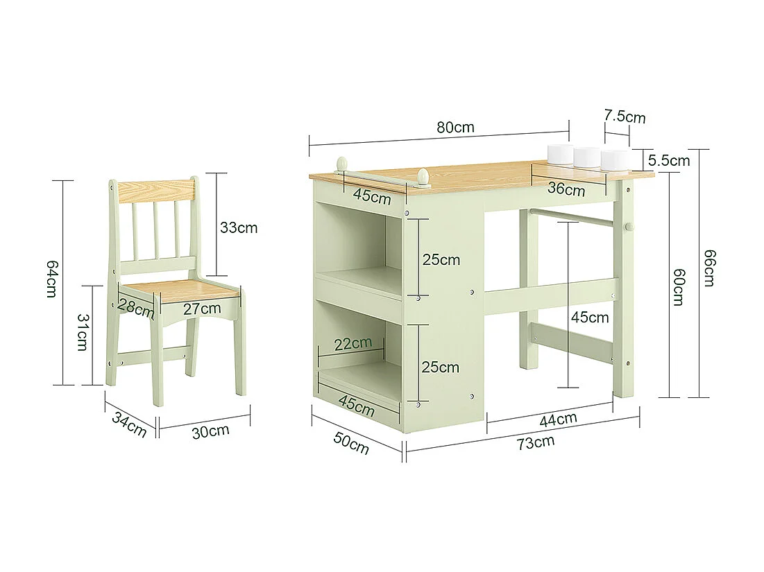 SoBuy Table Enfant Bureau avec 2 Étagères et Rangement Stylos Vert
