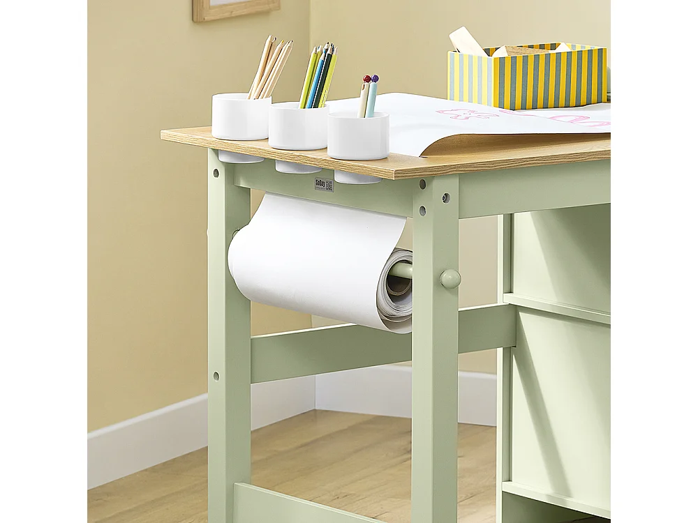 SoBuy Table Enfant Bureau avec 2 Étagères et Rangement Stylos Vert
