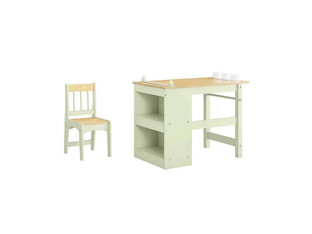 SoBuy Table Enfant Bureau avec 2 Étagères et Rangement Stylos Vert