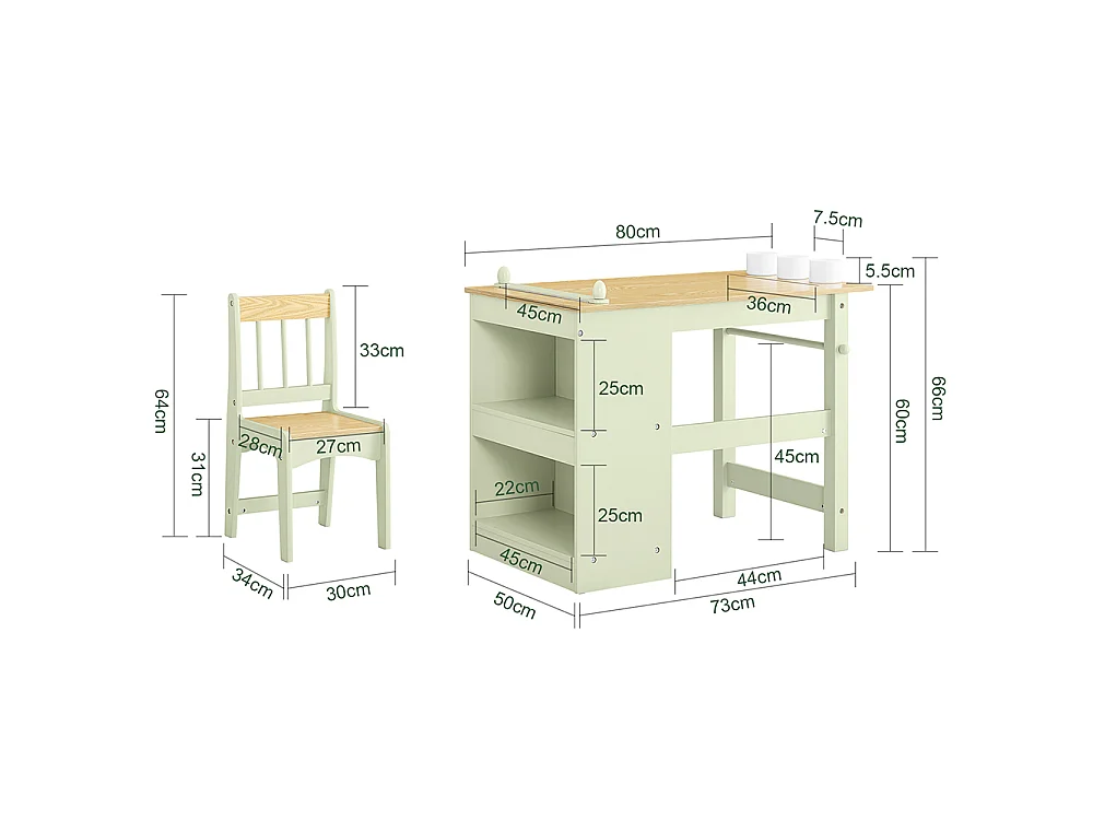 SoBuy Table Enfant Bureau avec 2 Étagères et Rangement Stylos Vert