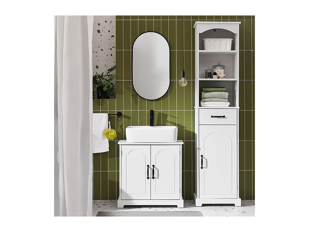 SoBuy Meuble de Rangement pour Salle de Bain, Armoire sous Lavabo à Étagères Réglables, Blanc