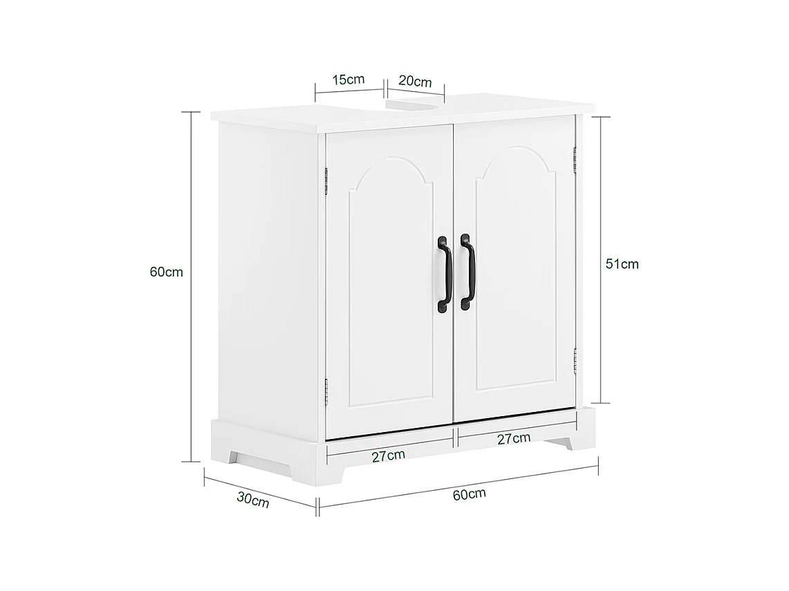 SoBuy Meuble de Rangement pour Salle de Bain, Armoire sous Lavabo à Étagères Réglables, Blanc