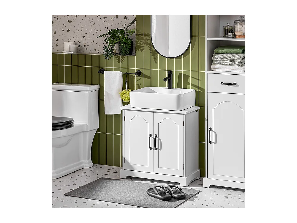 SoBuy Meuble de Rangement pour Salle de Bain, Armoire sous Lavabo à Étagères Réglables, Blanc