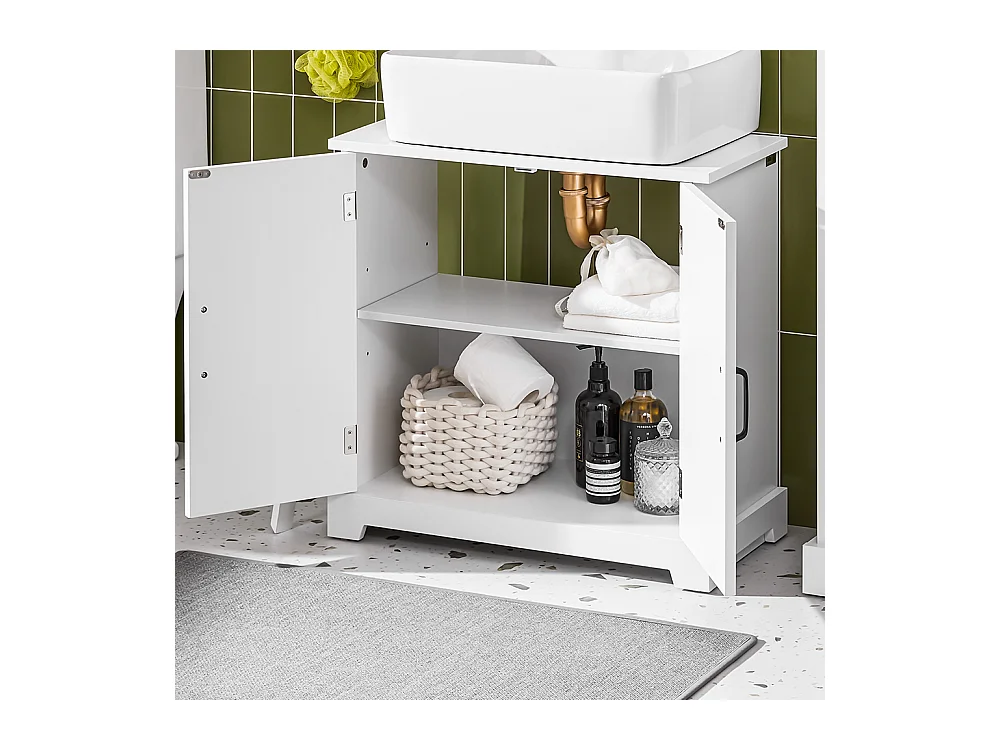 SoBuy Meuble de Rangement pour Salle de Bain, Armoire sous Lavabo à Étagères Réglables, Blanc