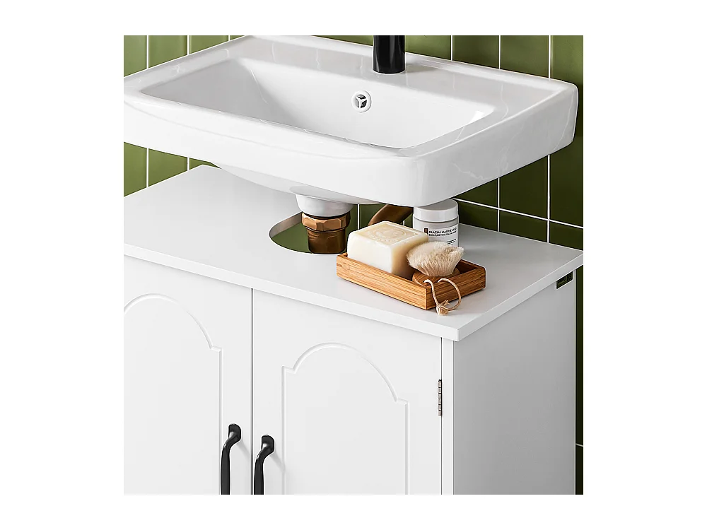 SoBuy Meuble de Rangement pour Salle de Bain, Armoire sous Lavabo à Étagères Réglables, Blanc