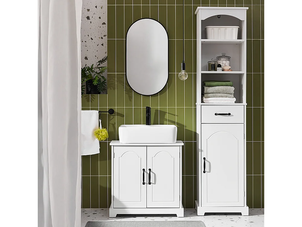 SoBuy Meuble de Rangement pour Salle de Bain, Armoire sous Lavabo à Étagères Réglables, Blanc