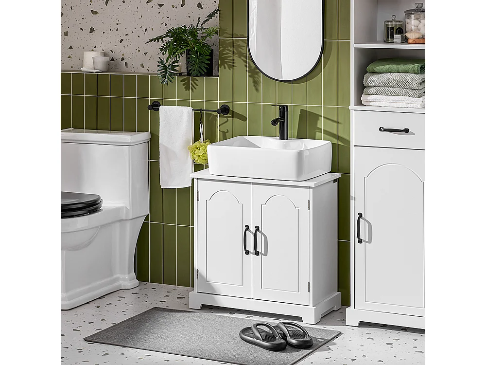 SoBuy Meuble de Rangement pour Salle de Bain, Armoire sous Lavabo à Étagères Réglables, Blanc