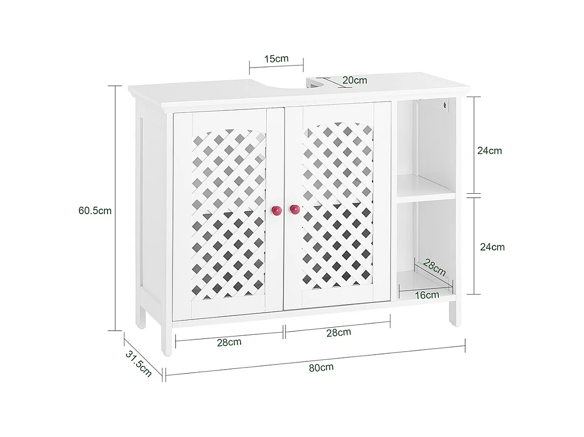 Meuble de Salle de Bain sous Vasque à 2 Portes, Niche Ouverte, MDF E1, Étagère Réglable