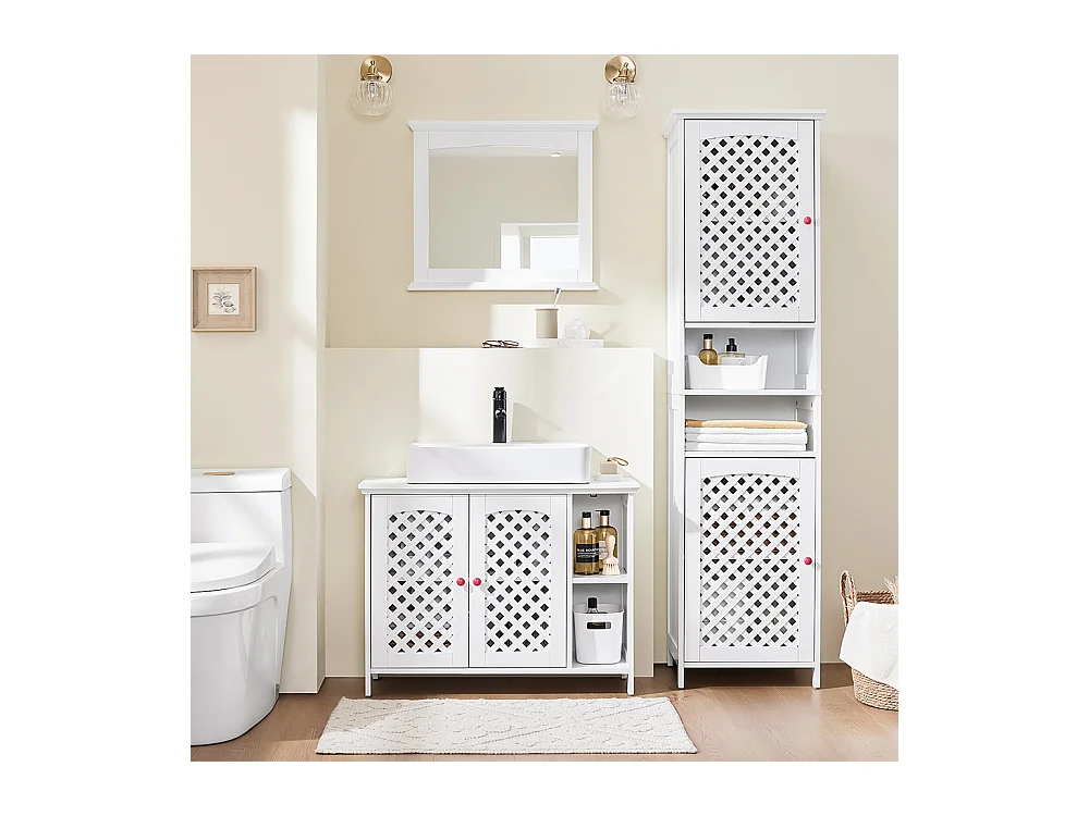 Meuble de Salle de Bain sous Vasque à 2 Portes, Niche Ouverte, MDF E1, Étagère Réglable